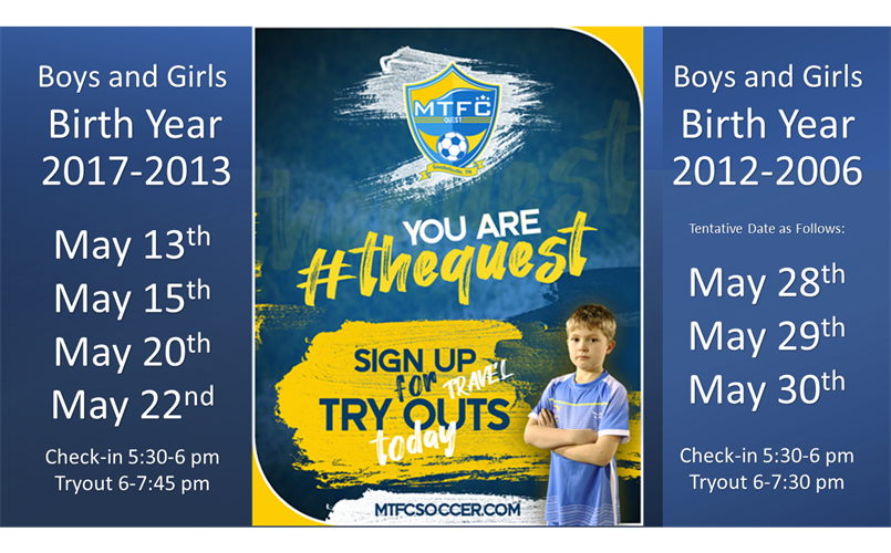 Quest Tryout Dates Set, Register Today!!!